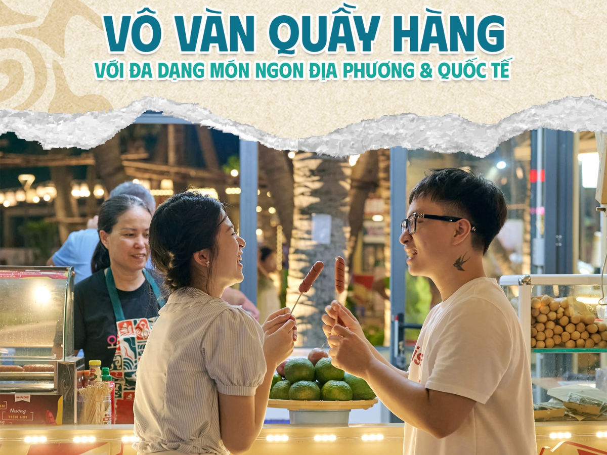 Không gian được thiết kế theo mô hình phố đi bộ ven biển với hệ thống gian hàng ẩm thực, cửa hàng mua sắm