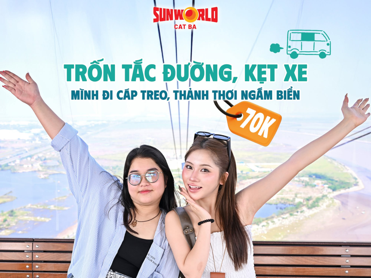 Cáp treo Sun World Cat Ba tạo thêm một trải nghiệm đáng nhớ ngay từ chặng di chuyển ra đảo