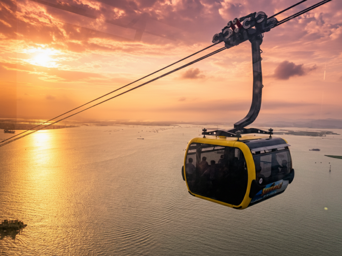 Tuyến cáp treo Sun World Cat Ba nhìn từ trên cao.