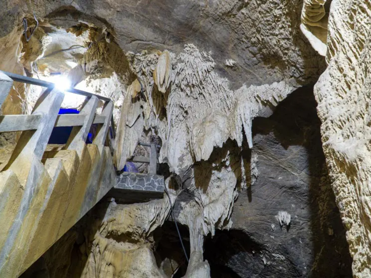 Inside An Lao Elephant Mountain caves with unique stalactites.