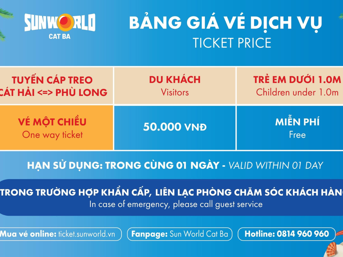 Bảng giá vé cáp treo Sun World Cat Ba mới nhất.